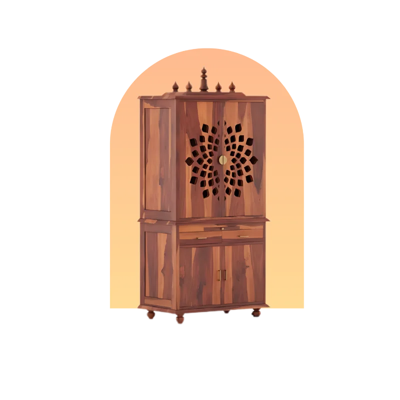 Hotspot image of Shrayana Teak Wood Pooja Mandap with Door (Teak)