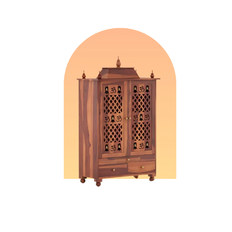 Hotspot image of Somith Teak Wood Pooja Mandap with Door (Teak)
