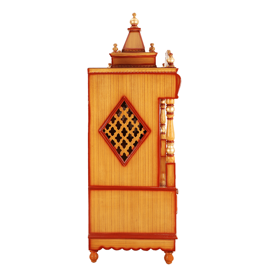 Divine Home Large Floor Rested Pooja Mandir with Door (Teak Gold)