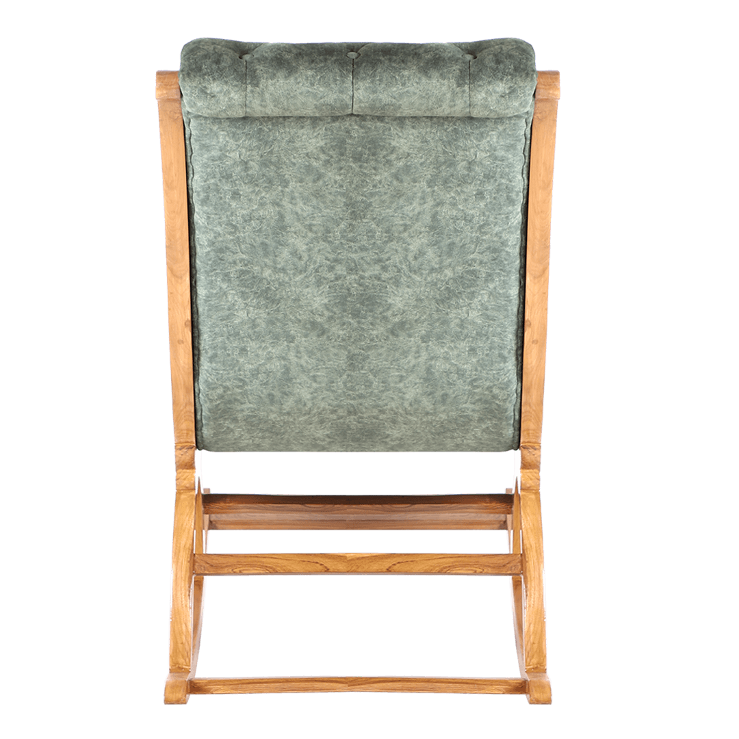 Touffy Fabric Upholstered Teak Wood Rocking Chair (Teak Green)