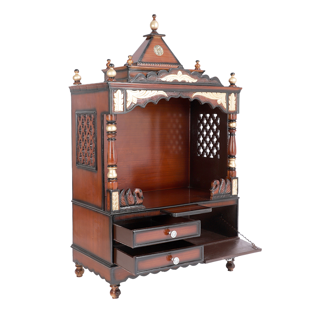 Sacred Space Large Floor Rested Pooja Mandir Without Door (Brown Gold)