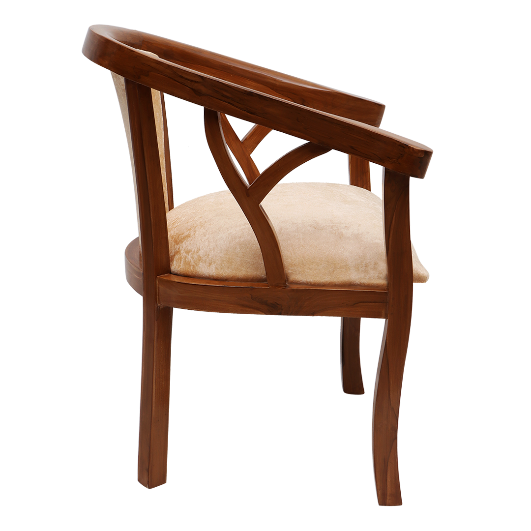 Comfy Teak Wood Fabric Upholstered Arm Chairs (Teak-Beige)