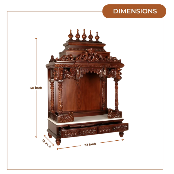 Ishanam Teak Wood Mandir (Brown) Dimensions