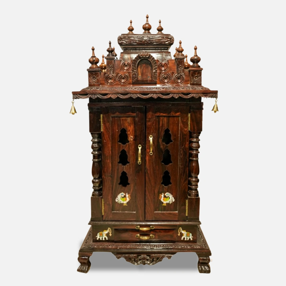 Jagannath Teak Wood Mandir (Brown) front view