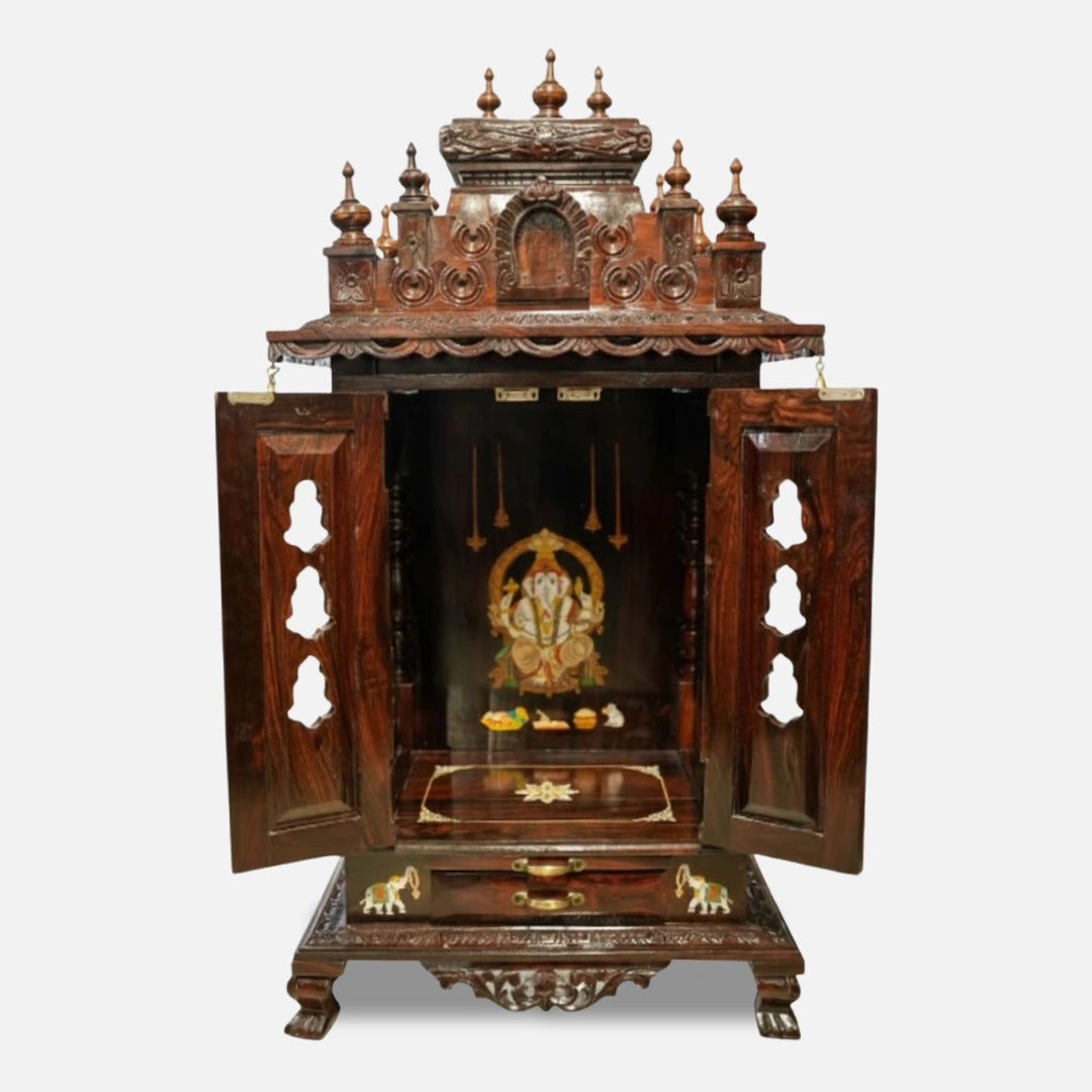 Jagannath Teak Wood Mandir (Brown)open door front view