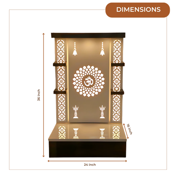 Jyoti Sthambh Wooden Pooja Mandir (Gold) Dimensions