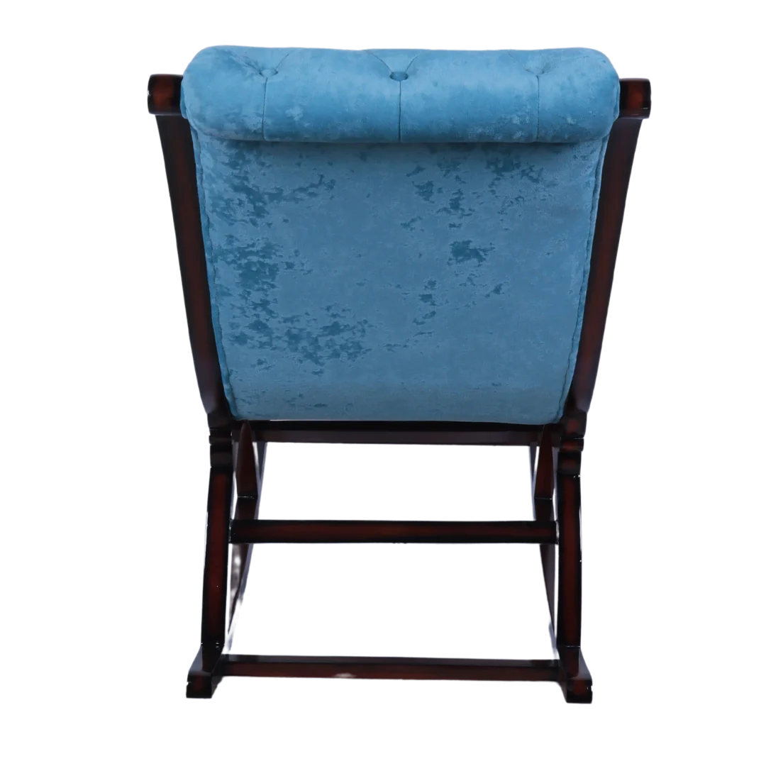 Kairo Teak Wood Fabric Rocking Chair (Brown Blue) Back View