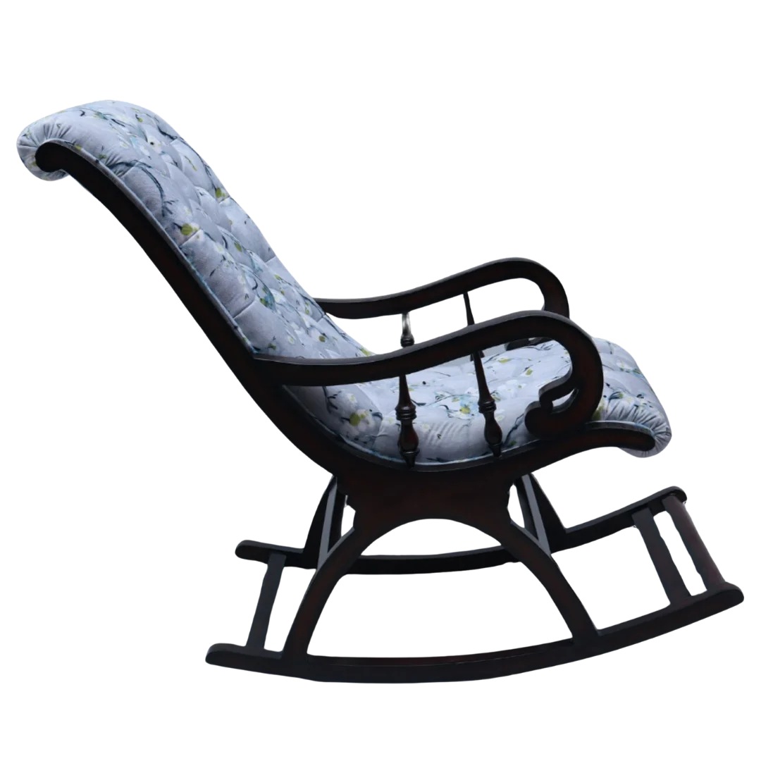 Kairo Teak Wood Fabric Rocking Chair (Brown Grey) Side Angle