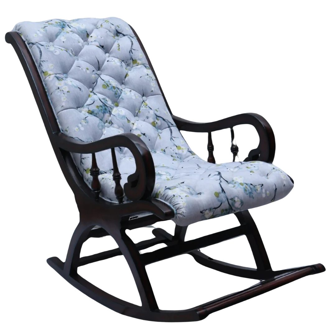 Kairo Teak Wood Fabric Rocking Chair (Brown Grey) Side View
