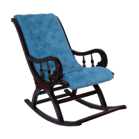 Kairo Teak Wood Fabric Rocking Chair (Brown Blue) side angle