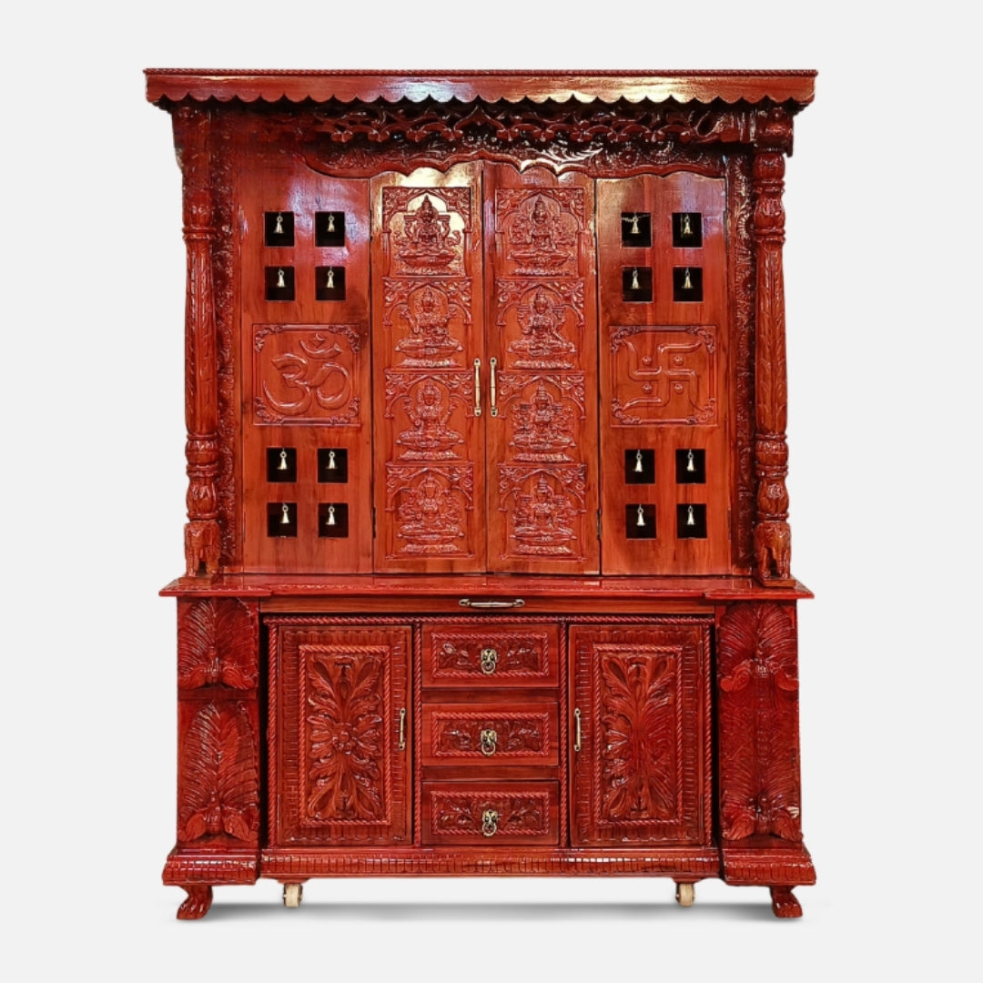 Kalash Kruti Teak Wood Mandap (Cherry) front view
