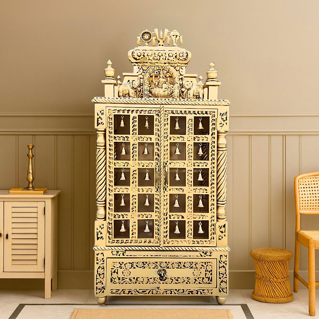 Karunesh Teak Wood Mandir (Gold) lifestyle view