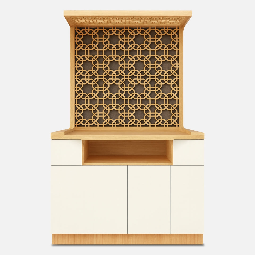 Keertana Teak Wood Mandap (White) front view