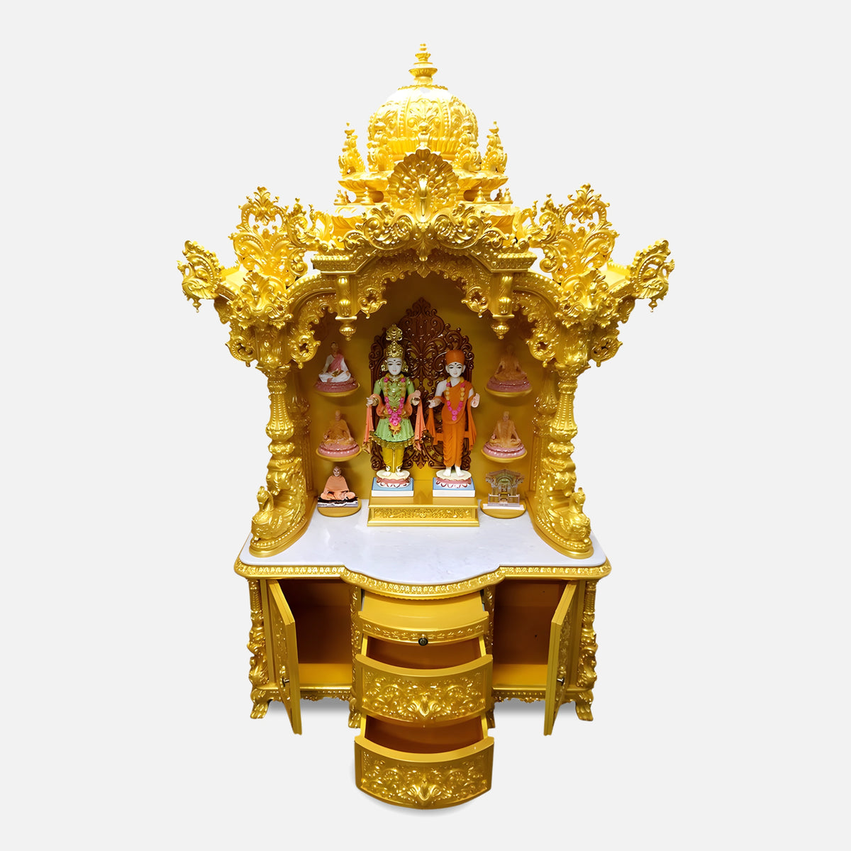 Kiran Teak Wood Mandap (Gold) open drawer front view