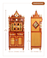 Kutustha Floor Rested Pooja Mandap with Door (Teak Gold) dimensions