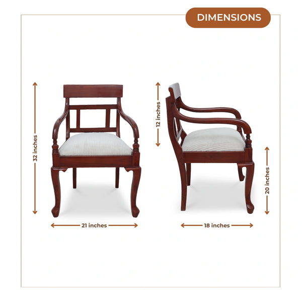 Kyoto Teak Wood Arm Chair (Brown) dimensions view