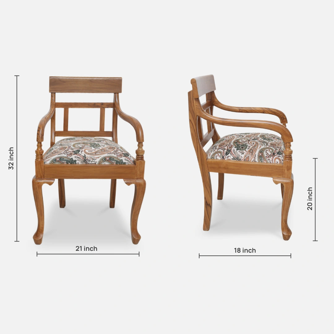 Kyoto Teak Wood Arm Chair (Teak) dimensions view