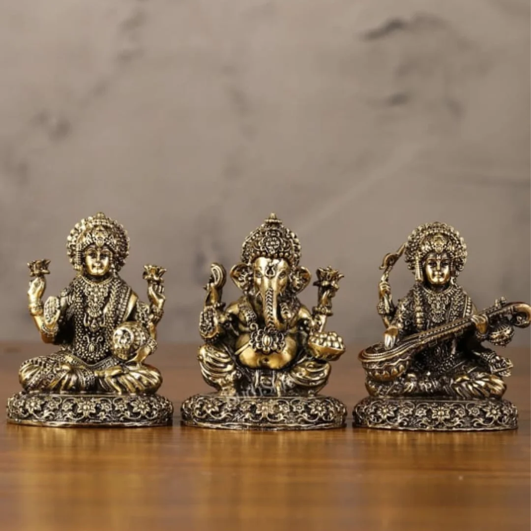 Lakshmi Ganesha Saraswati Brass Idol 3 lifestyle view