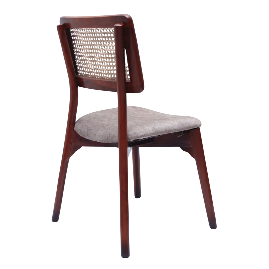 Lattice Teak Wood Dining Chair (Brown Beige) back angle