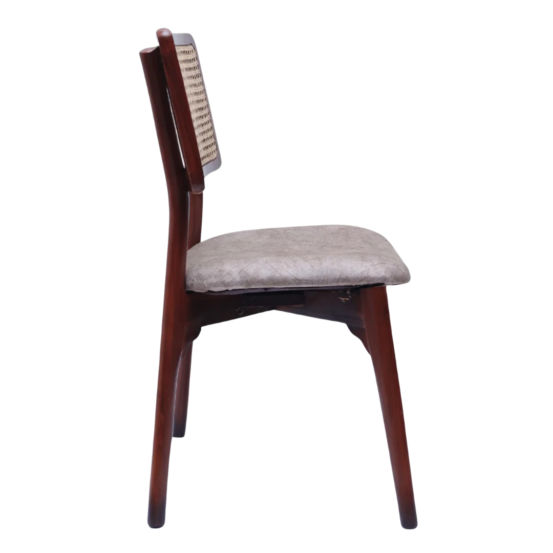 Lattice Teak Wood Dining Chair (Brown Beige) side view