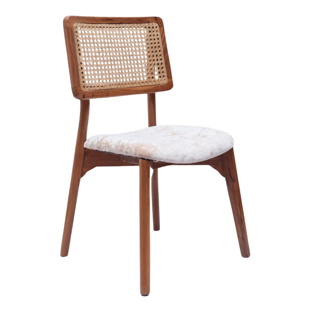 Lattice Teak Wood Dining Chair (Teak Gold) side angle