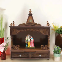 SukhatMan Medium Wall Mount Pooja Mandir without Door (Teak)