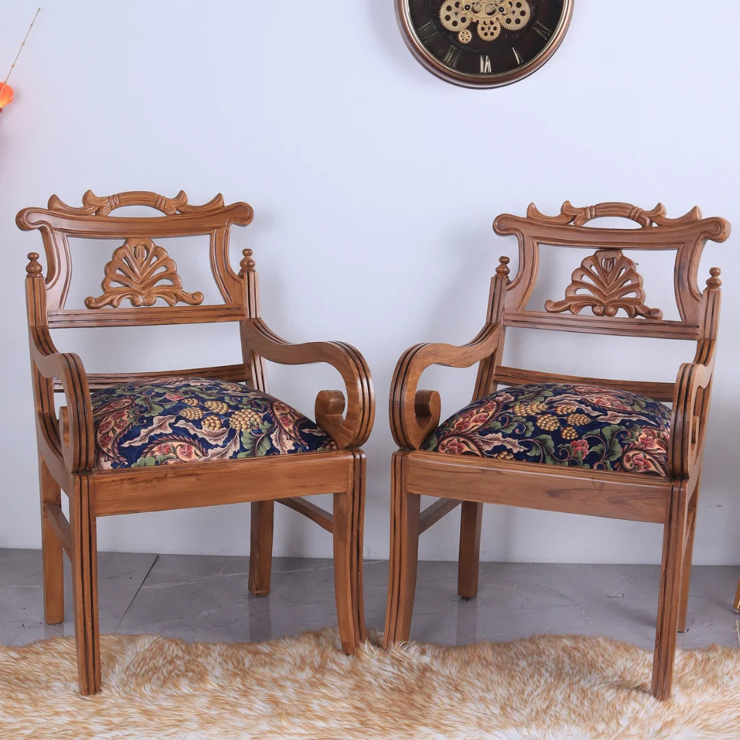 Lifestyle-Image-of-Zorano Teak Wood Arm Chairs (Teak Blue)