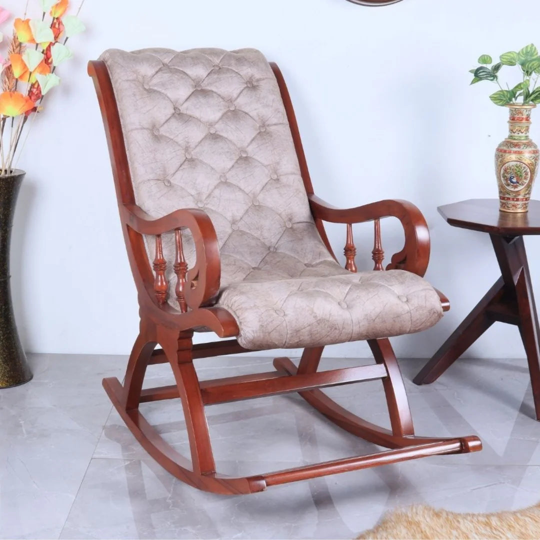 Lifestyle of Colorodo Teak Wood Fabric Rocking Chair (Brown Slate)