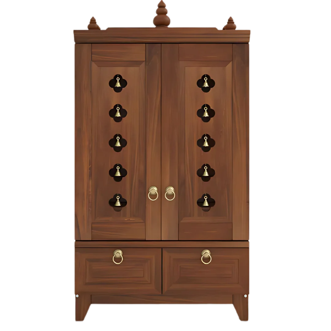 Eshvara Teak Wood Pooja Mandap with Door(Teak) Front View