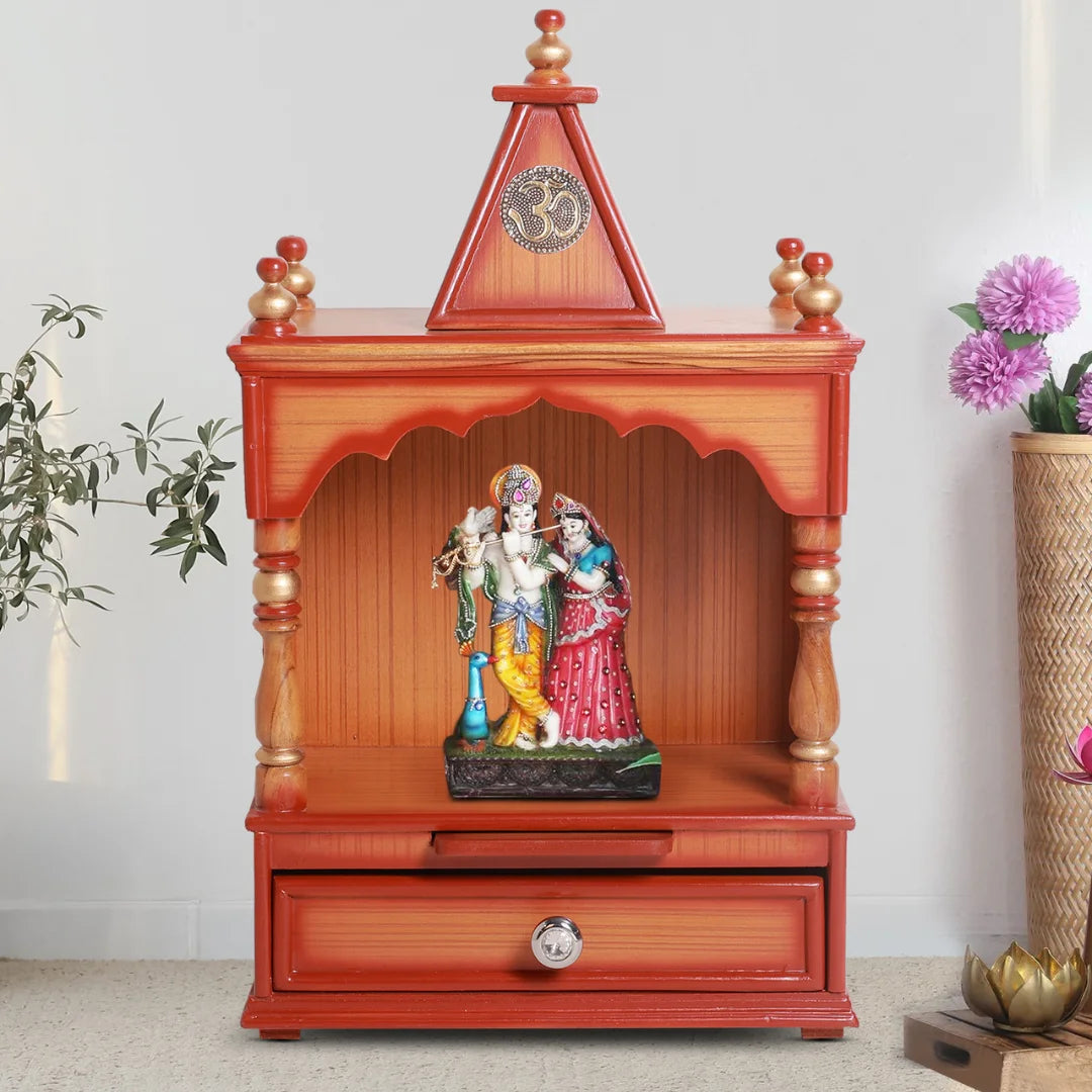 Lifestyle view on Dome of Alaya Wall Mount Pooja Mandir without Door Teak Gold