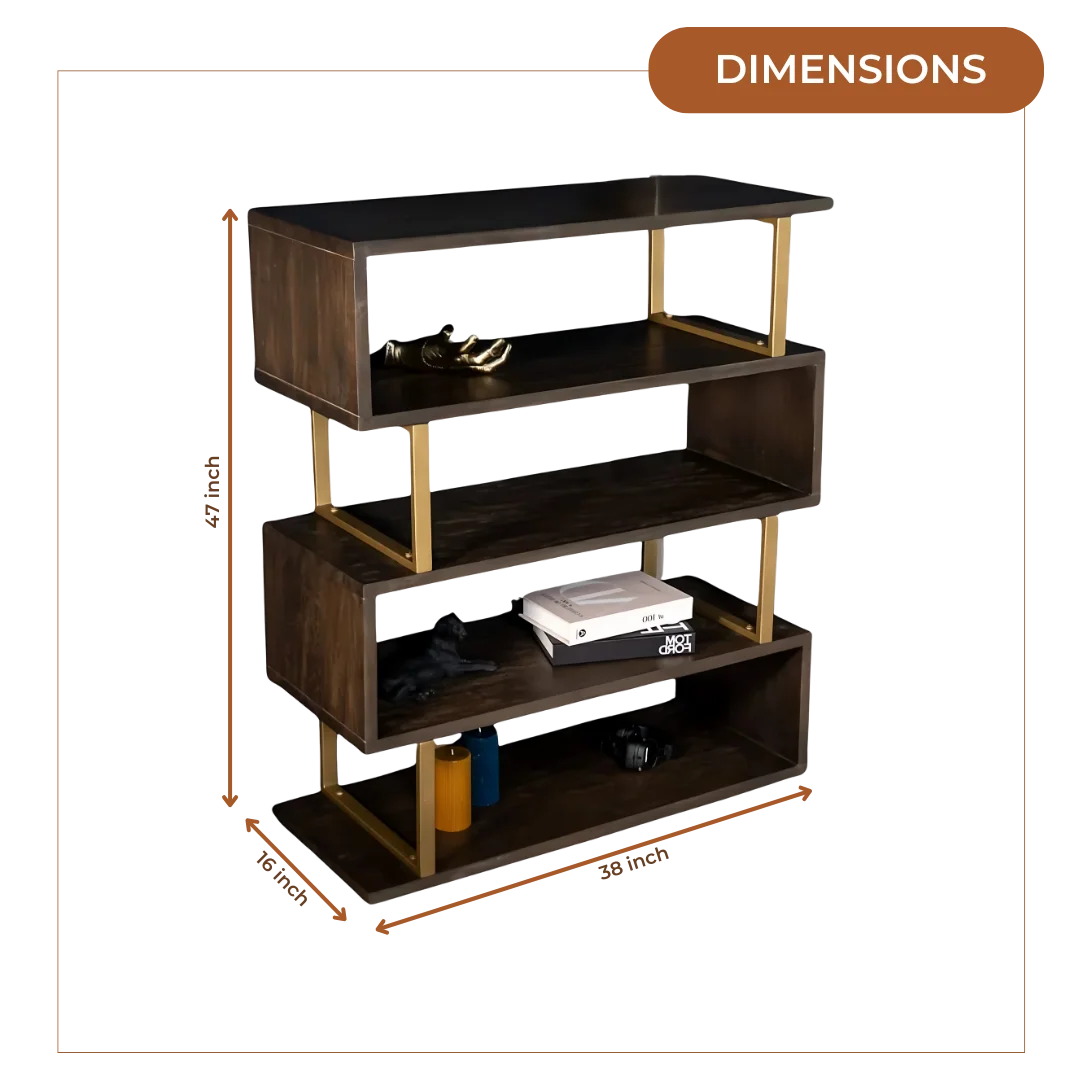 Linea Teak Wood Book Shelf (Brown) dimensions