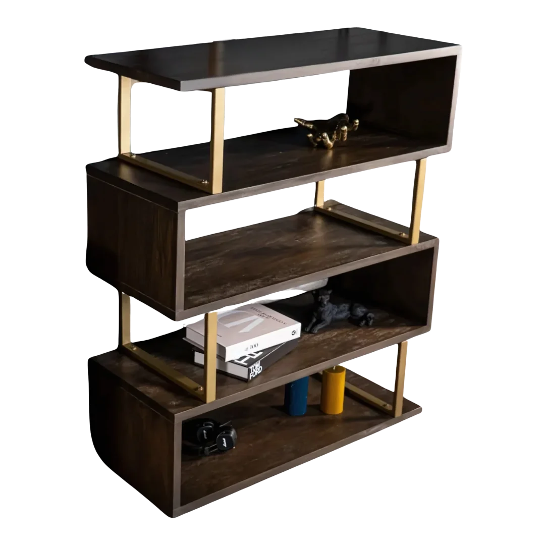 Linea Teak Wood Book Shelf (Brown) side angle