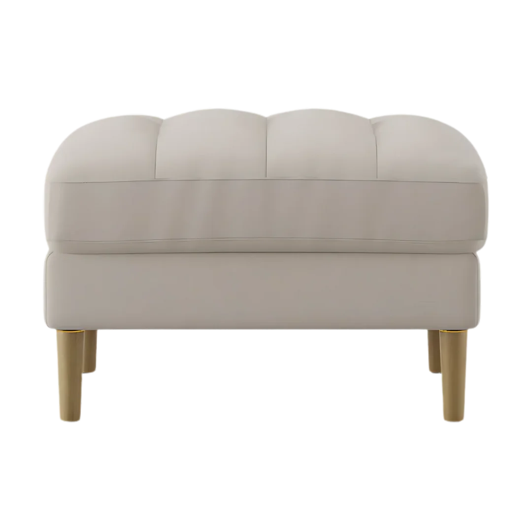 Loft Teak Wood Ottoman Stool (Ivory) front view