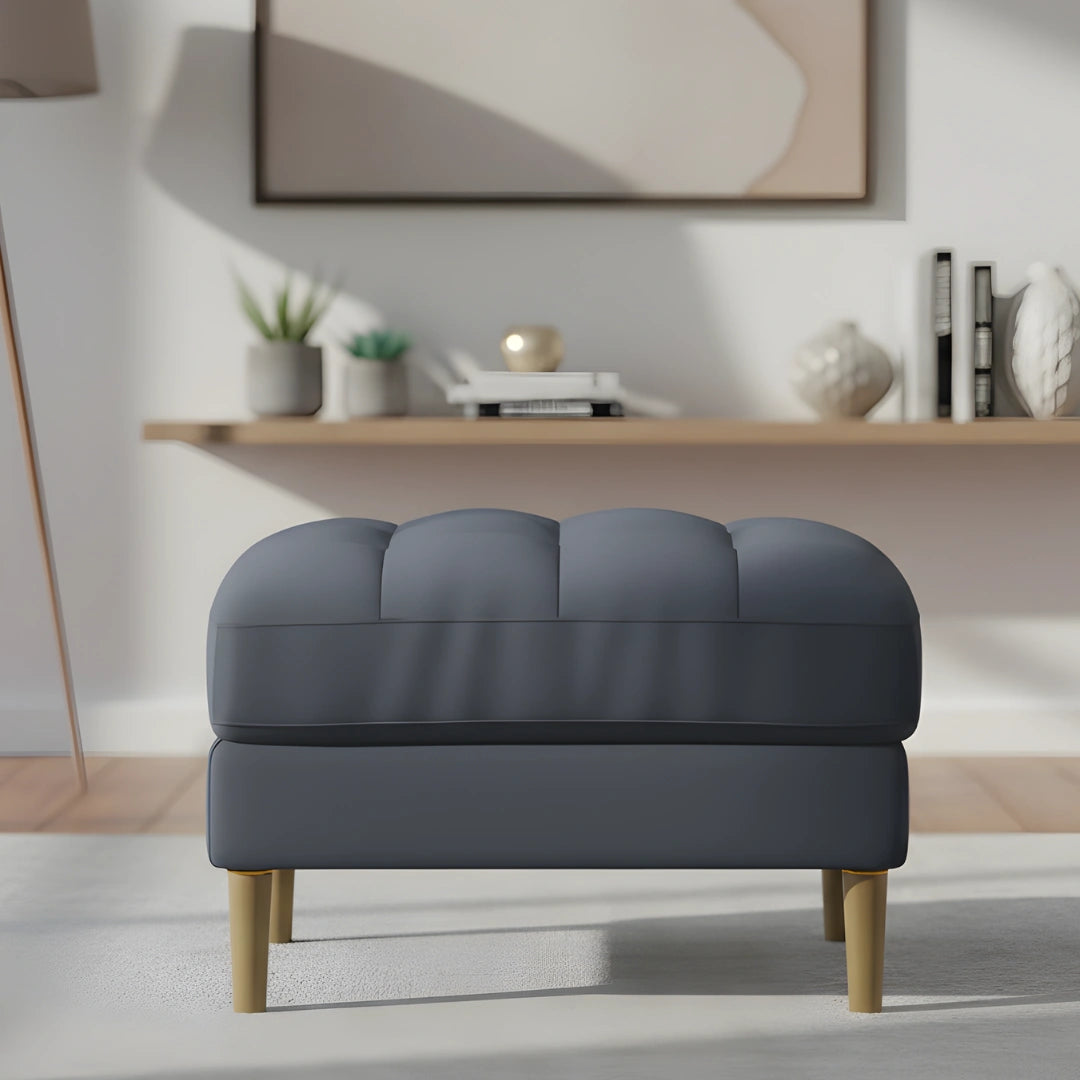 Loft Teak Wood Ottoman Stool (Spruce Blue) lifestyle view