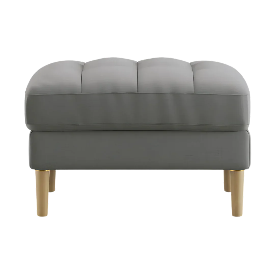 Loft Teak Wood Ottoman Stool (Stone Grey) front view