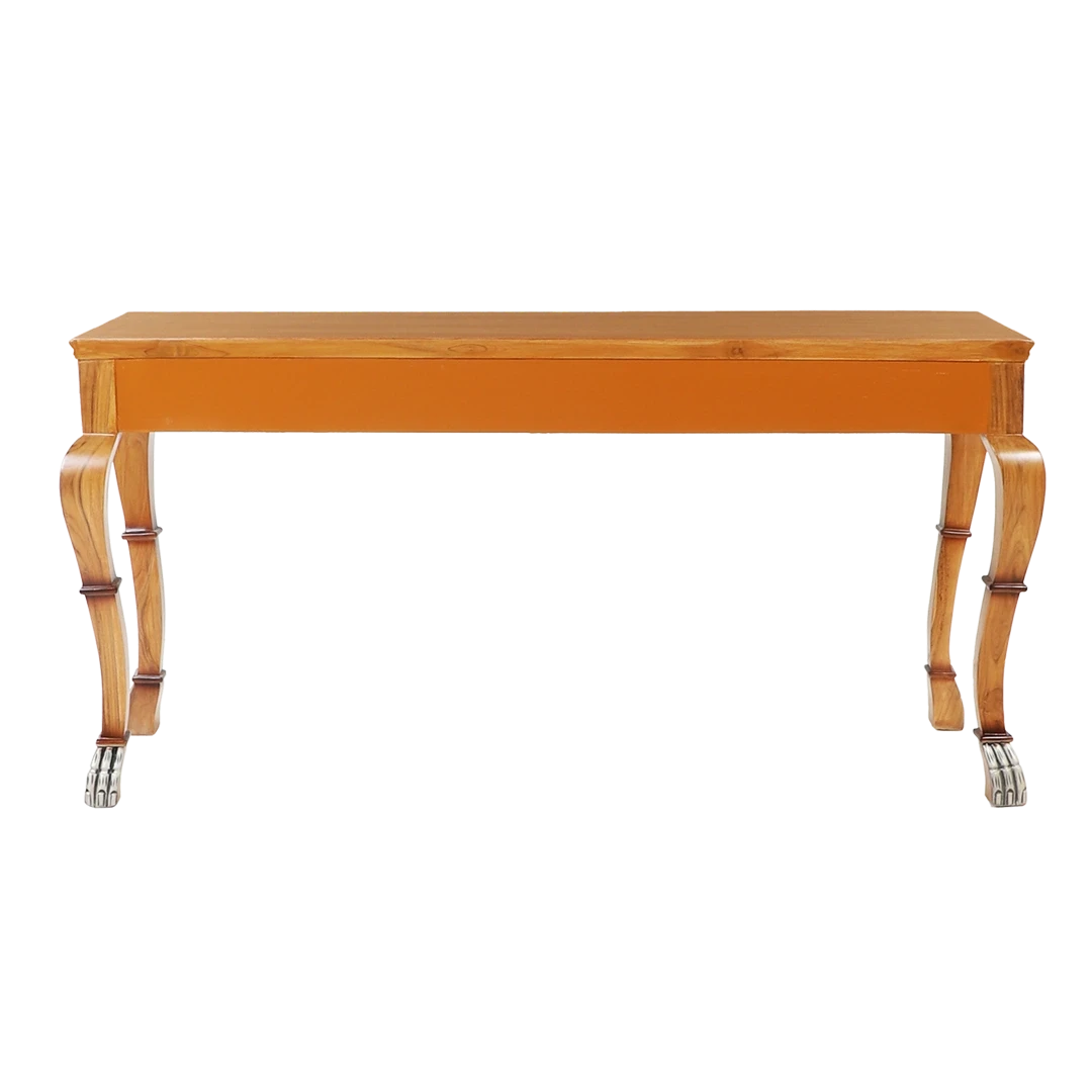 Lustrous Solid Wood Console Table in Teak color back view