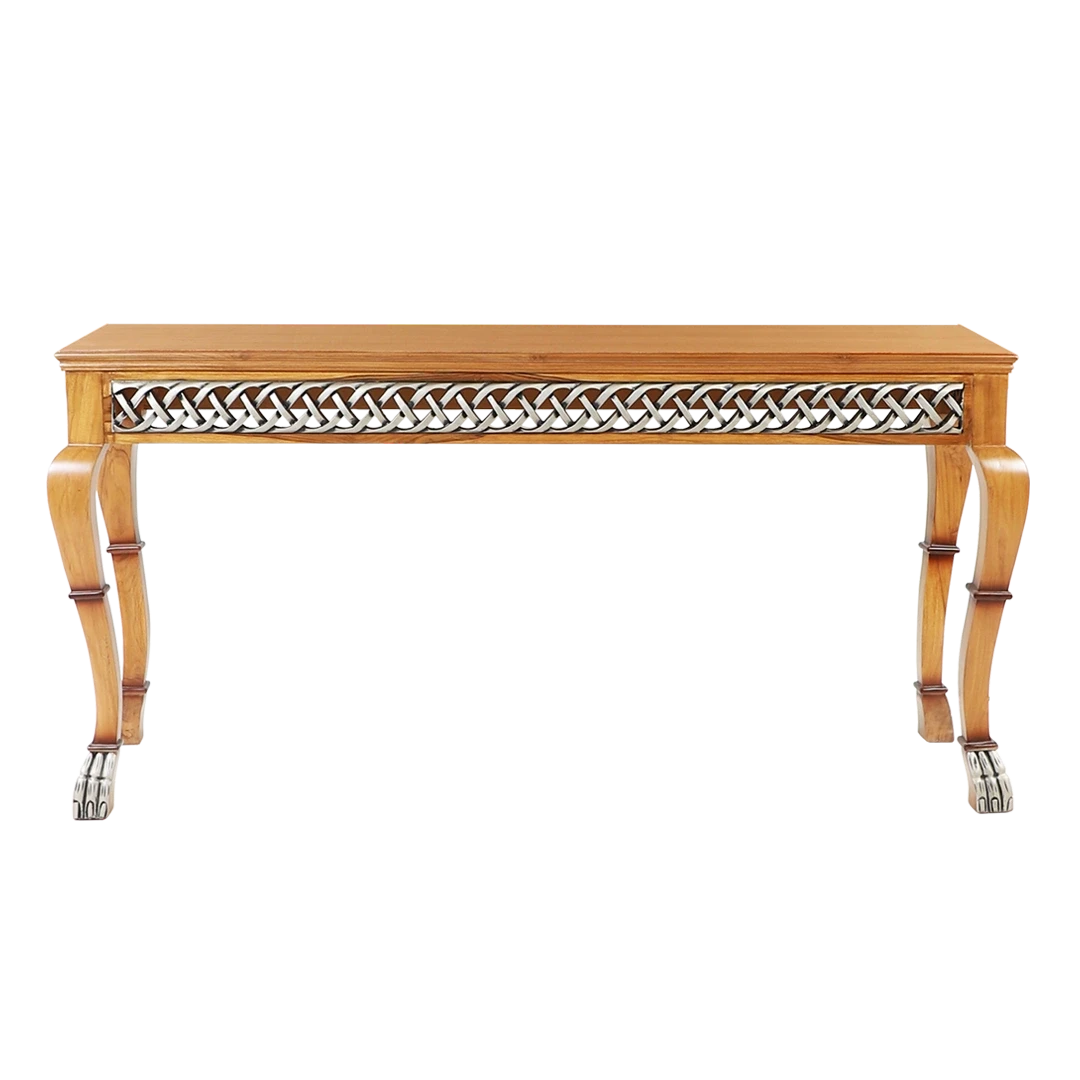 Lustrous Solid Wood Console Table in Teak color front view