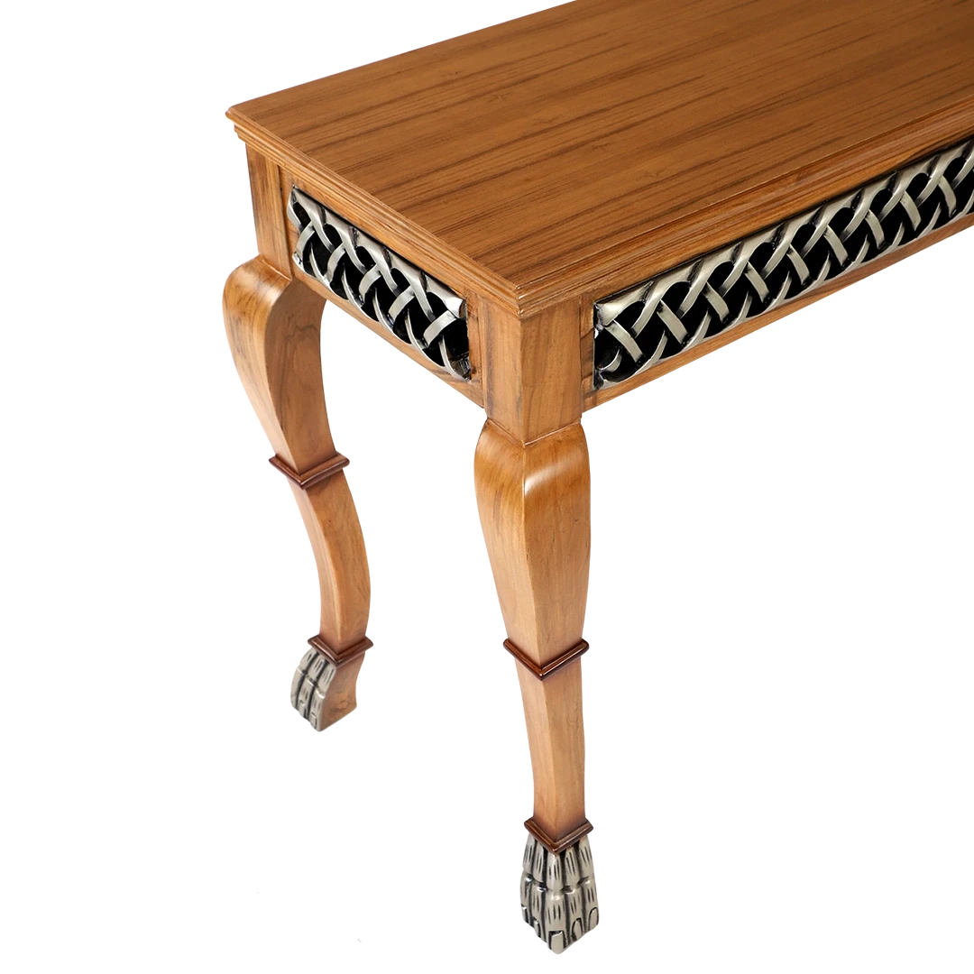 Lustrous Solid Wood Console Table in Teak color zoom view