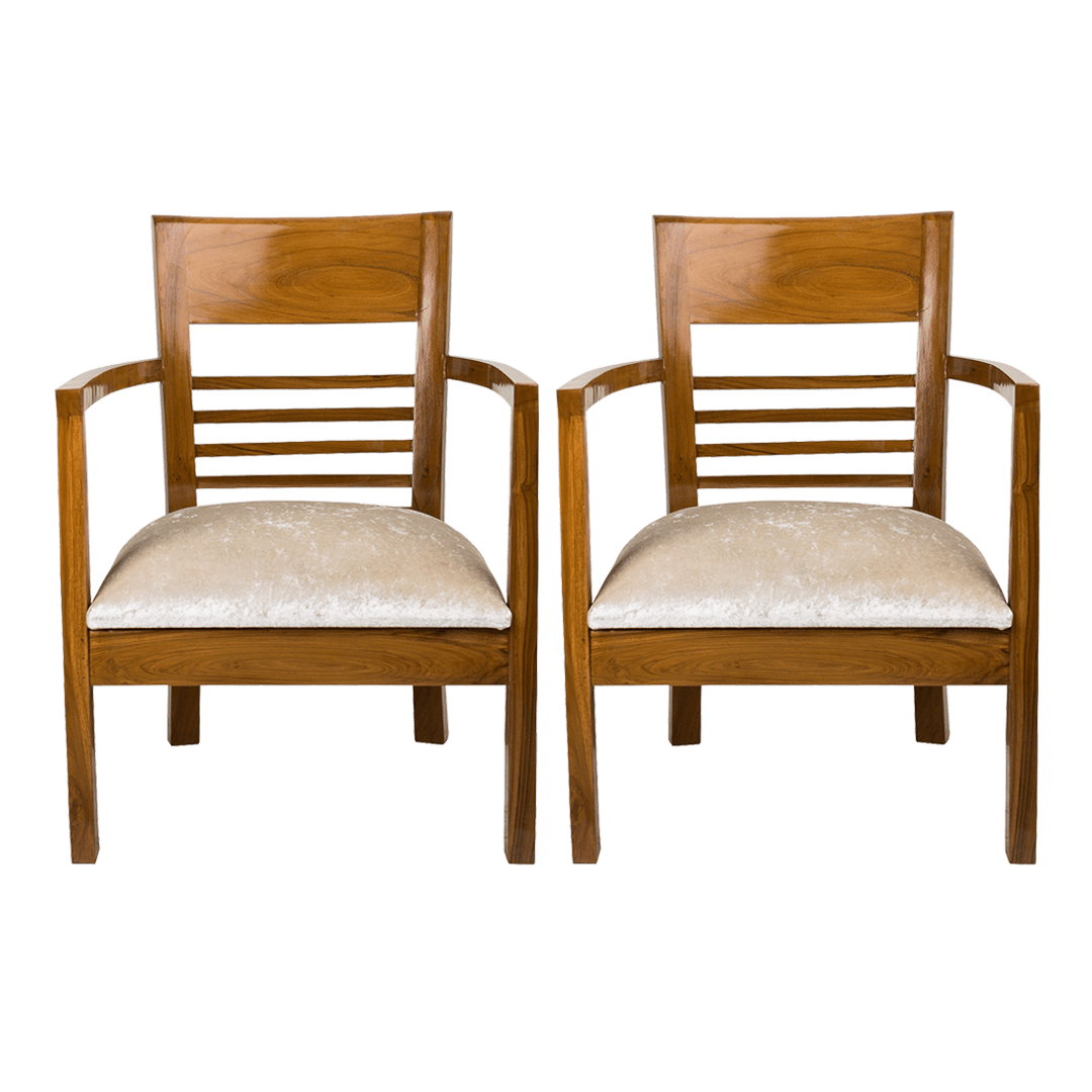 Spring Brown Accent Wooden Arm Chairs (Teak)