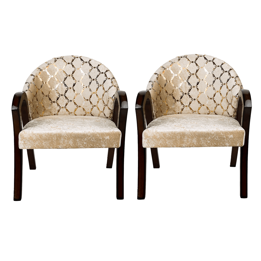 Alteza Teak Wood Fabric Upholstered Arm Chair (Brown Beige)
