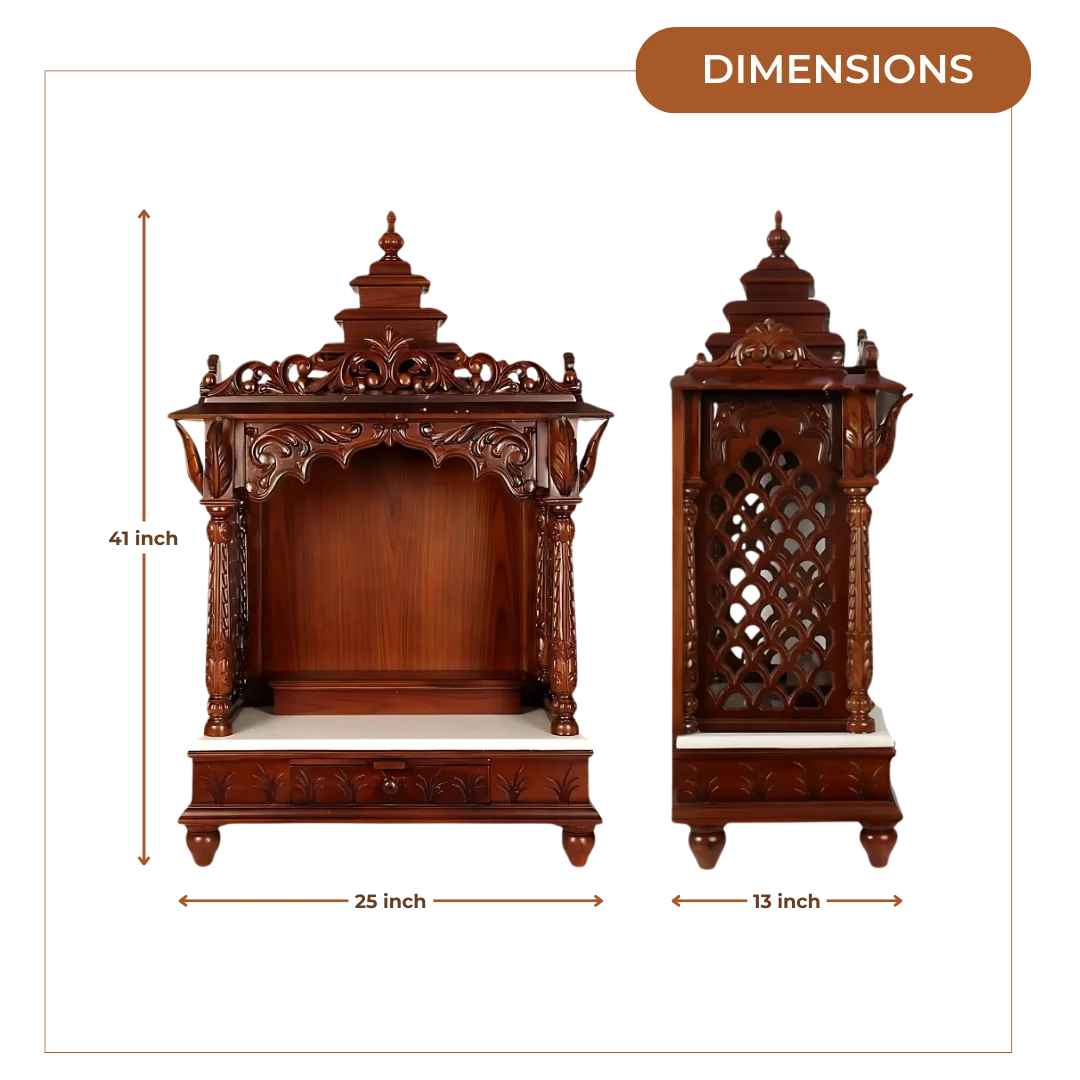 Mahantam Teak Wood Mandir (Brown) dimensions