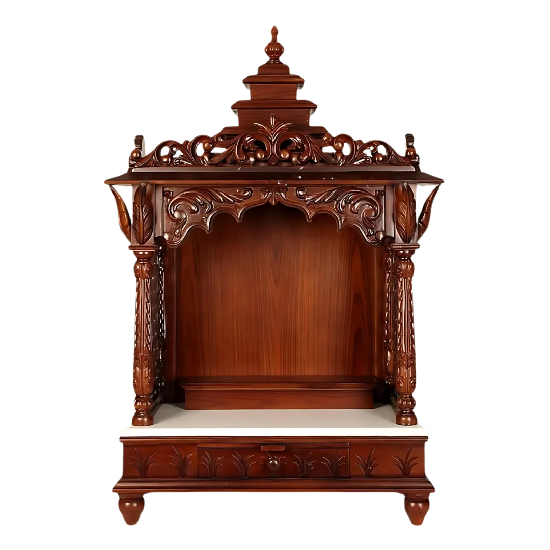 Mahantam Teak Wood Mandir (Brown) front view