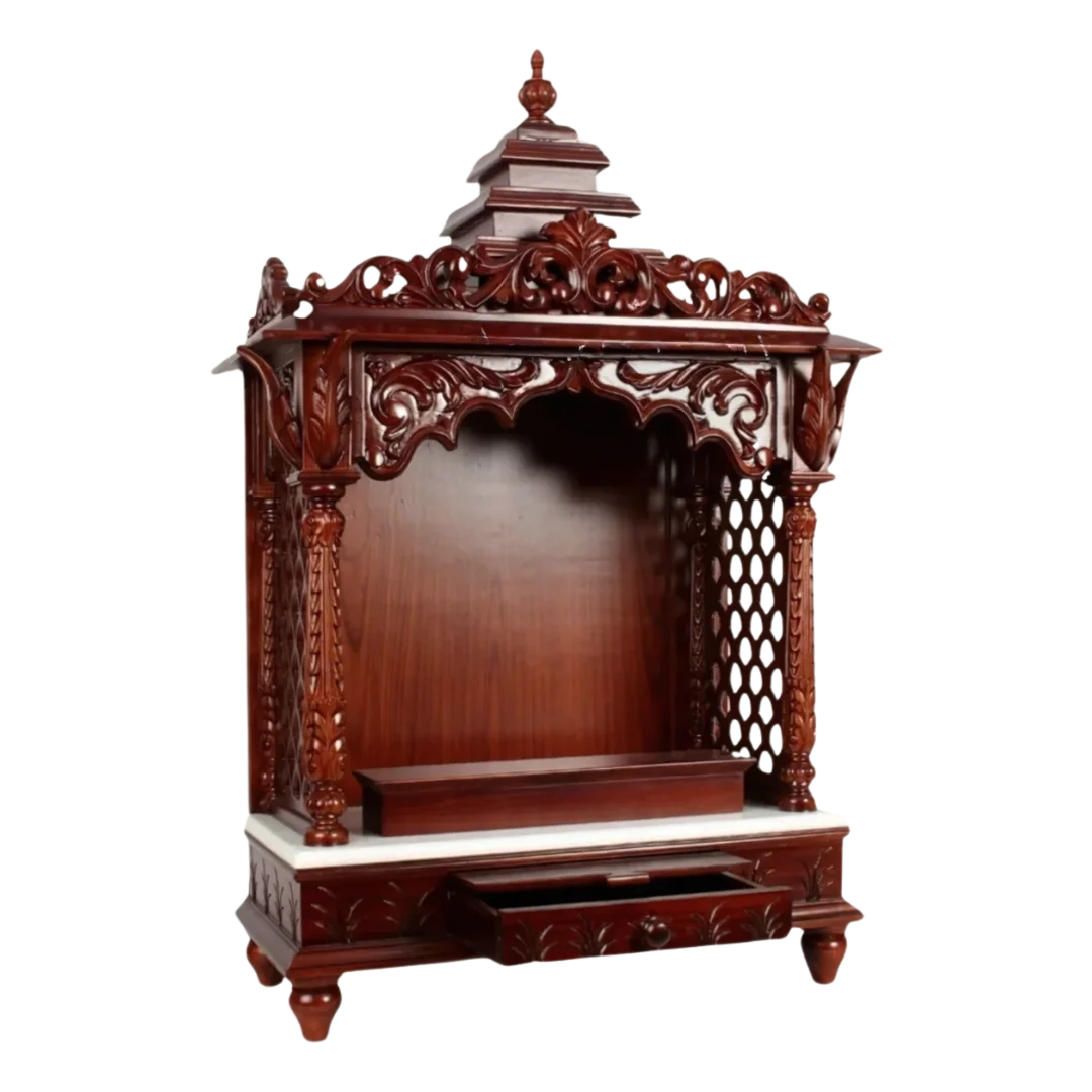 Mahantam Teak Wood Mandir (Brown) side angle