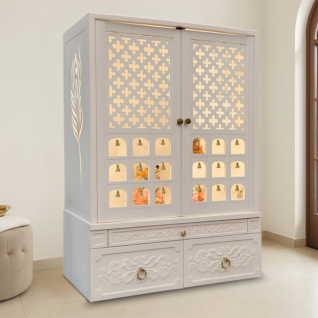 Mantralaya Teak Wood Mandir (White) lifestyle view
