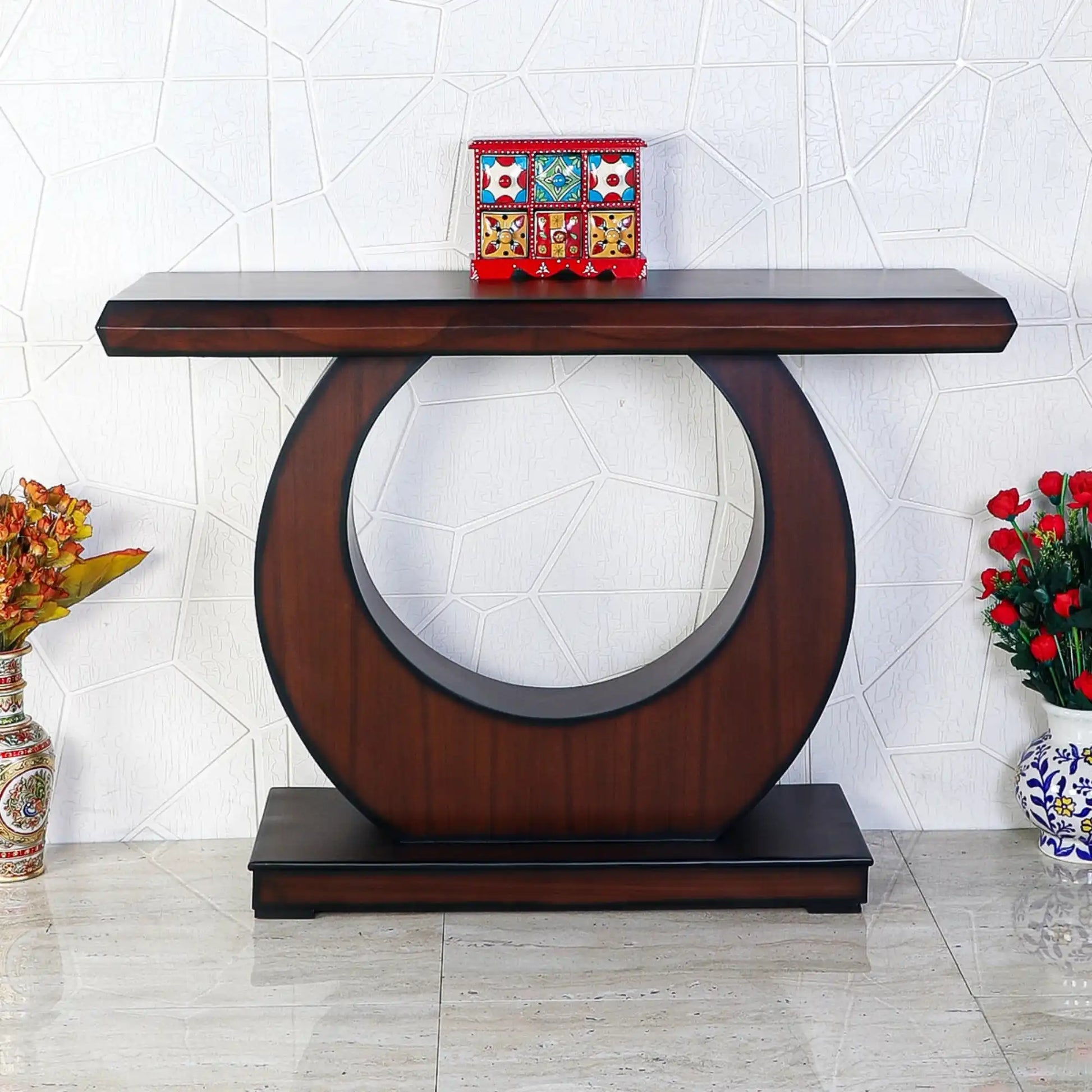 Maronze Solid Wood Console Table (Brown) lifestyle view