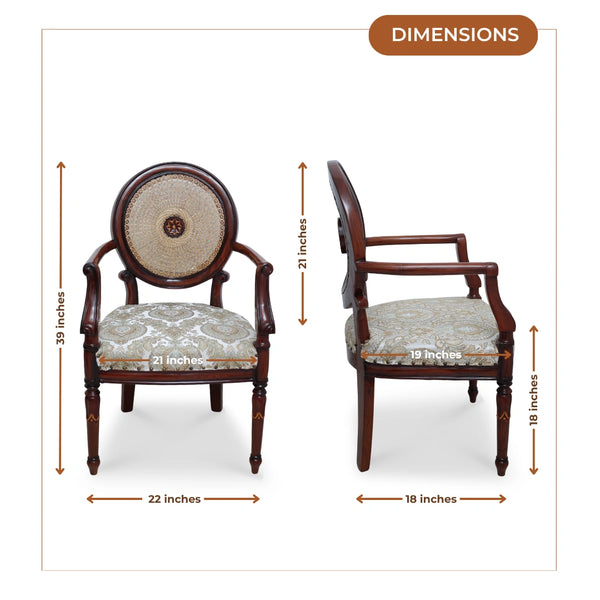Mavric Teak Wood Arm Chairs (Brown) dimensions view