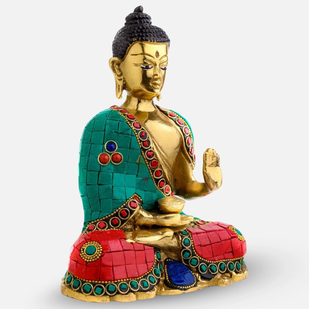 Meditating Buddha Brass Idol side angle
