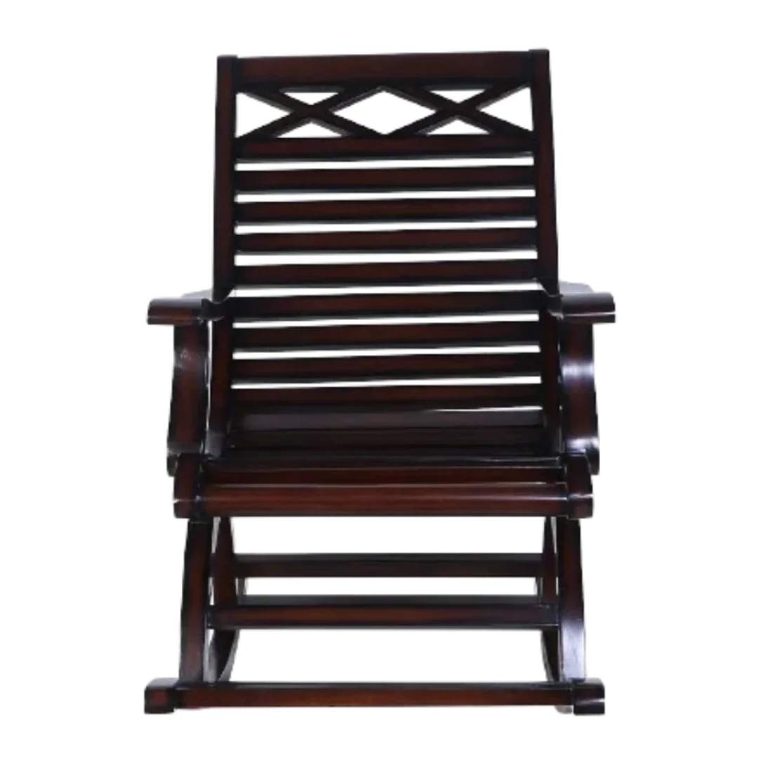 Mince Teak Wood Rocking Chair (Brown) front view