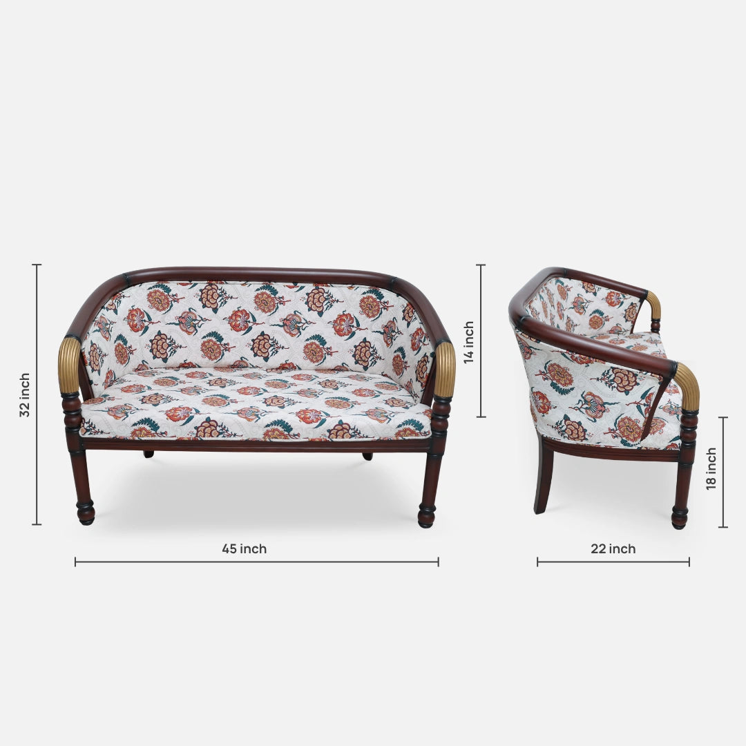 Nami Solid Wood Love Sofa (Brown Gold) dimensions