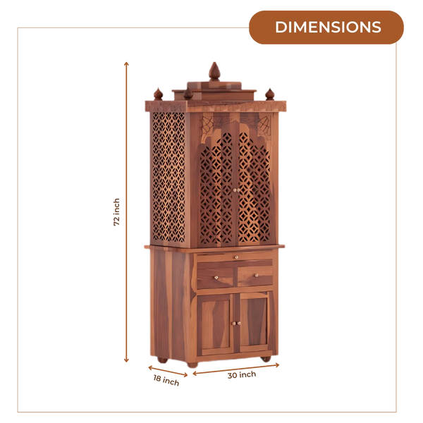 Namrah Teak Wood Pooja Mandap with Door (Teak) Dimnsions